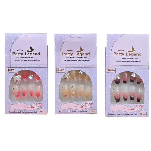 Party Legend Other - Party Legend Artificial Nail Tips 12ct Multicolor New Ombre Butterfly Rhinestone